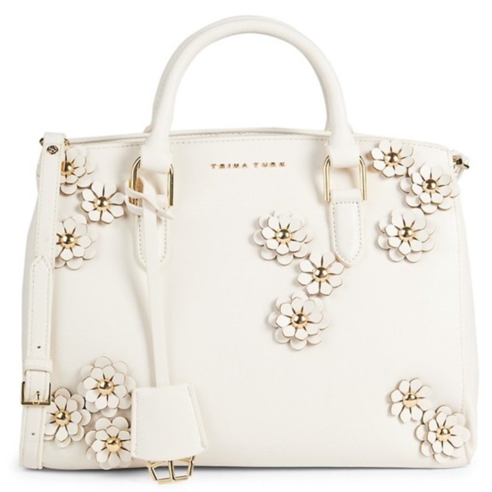 Trina Turk Ivory/White Floral Applique Purse